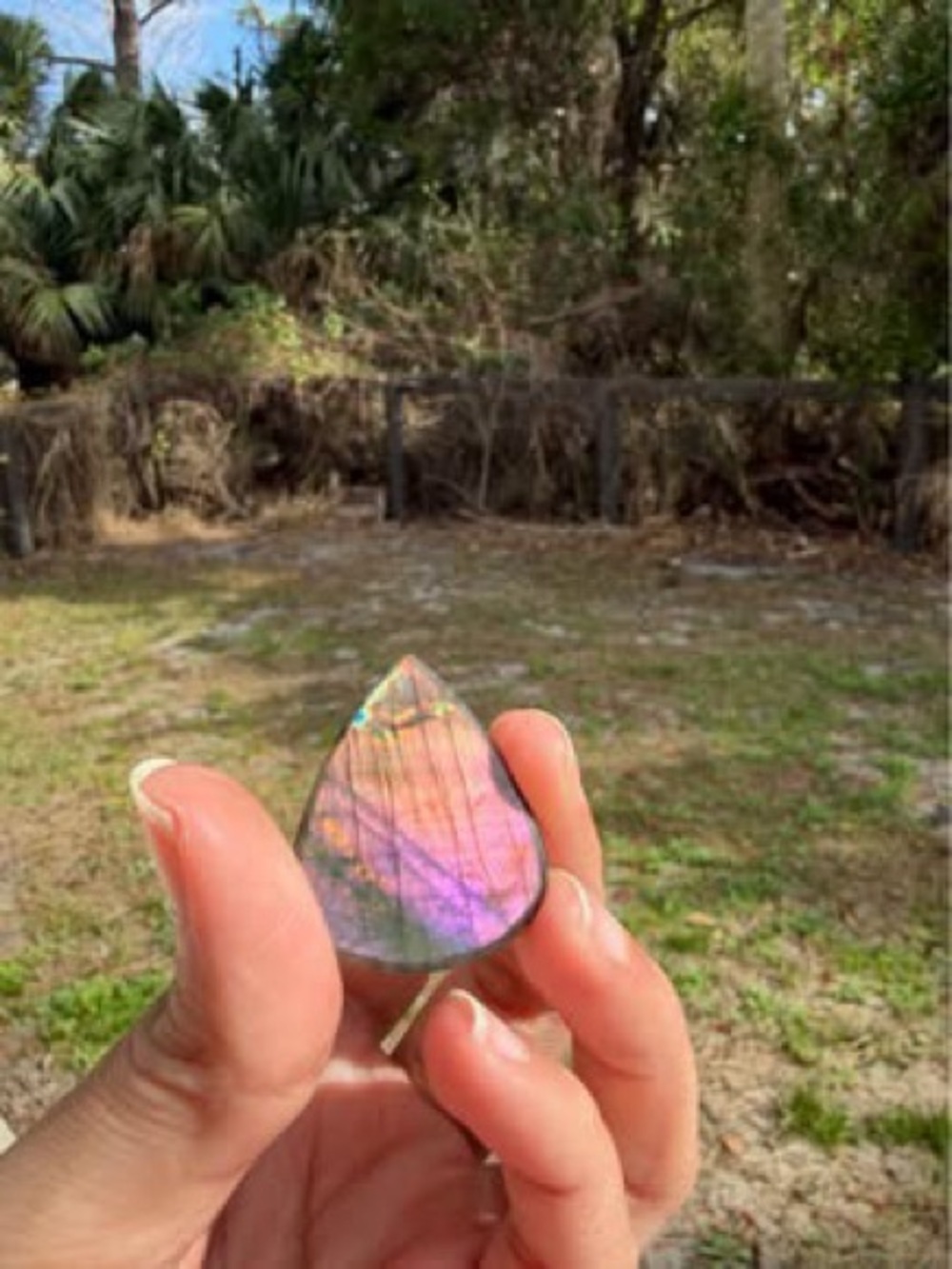 Natural Labradorite Teardrop Stone - Iridescent Pink/Green